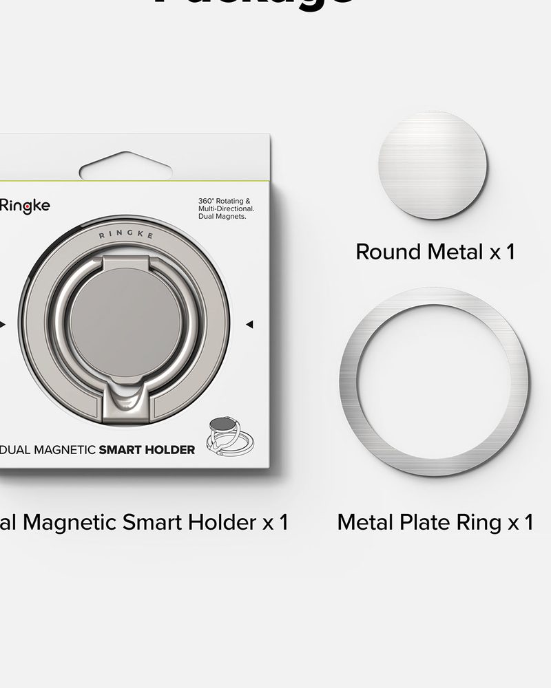 The holder and its metal plates beside the retail packaging.